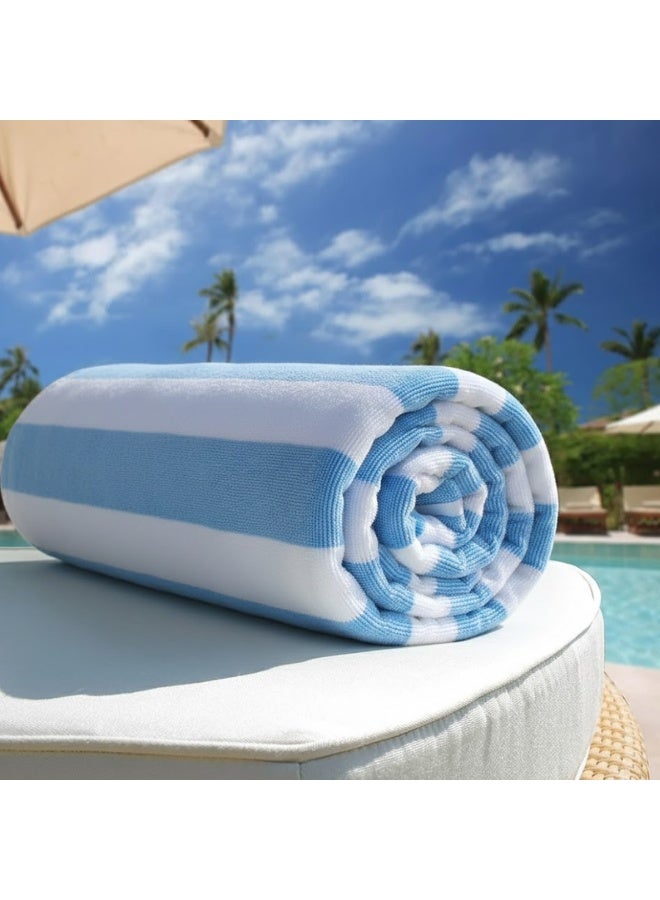 VELMORE Premium Multi Purpose Pool & Beach Towel – 100% Cotton, Ultra-Soft, Highly Absorbent, Quick Dry, Lightweight & Durable - Blue - Image 3